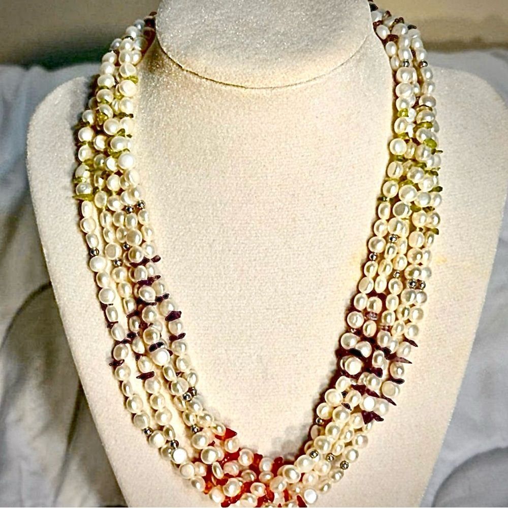 Freshwater Pearl 5 Strand Necklace with Semiprecious stones
